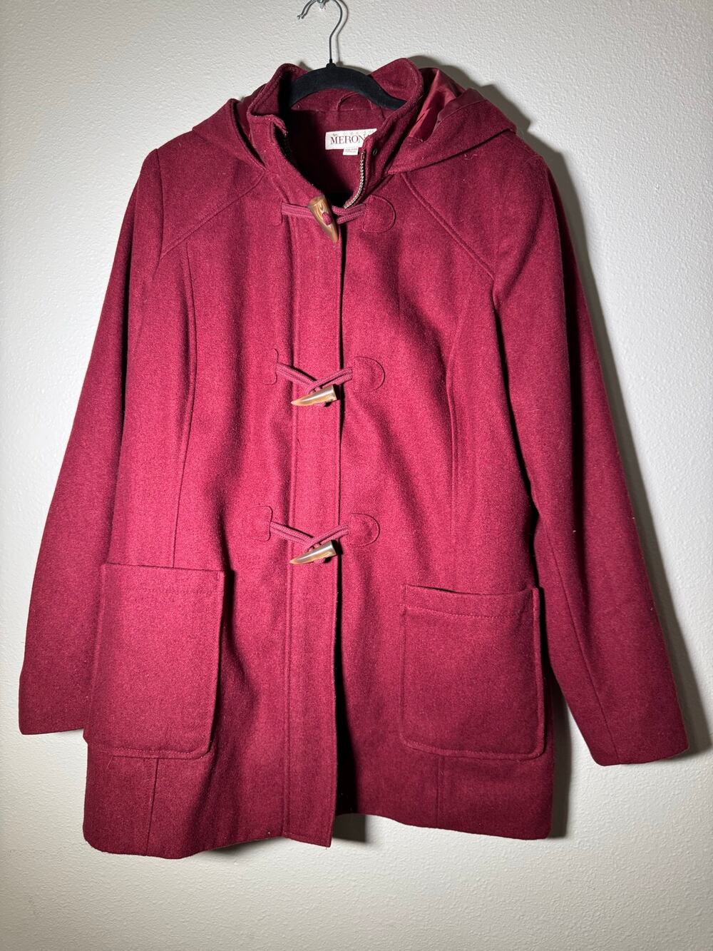Merona Wool Duffle Coat Hooded Peacoat with Zip and Toggle Closure Woman’s XXL
